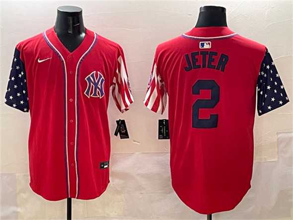 Men%27s New York Yankees #2 Derek Jeter Red American Style Limited Stitched Jersey->new york mets->MLB Jersey